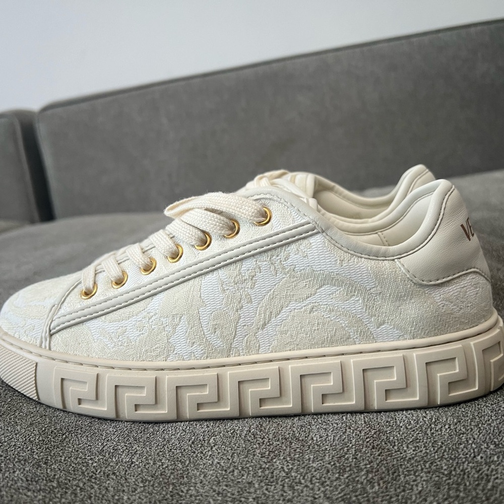 Versace Cream Sneakers with Greek Key Pattern